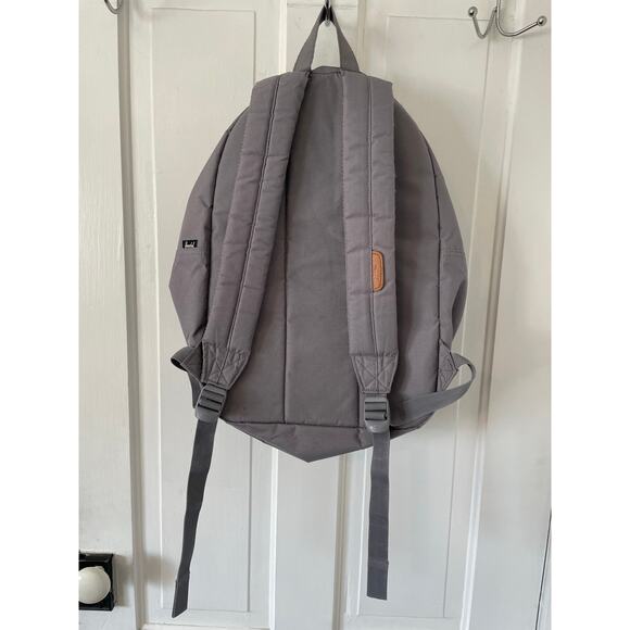 Herschel Gray Backpack Bag Red Stripe Interior travel on the go computer tote - Picture 2 of 5